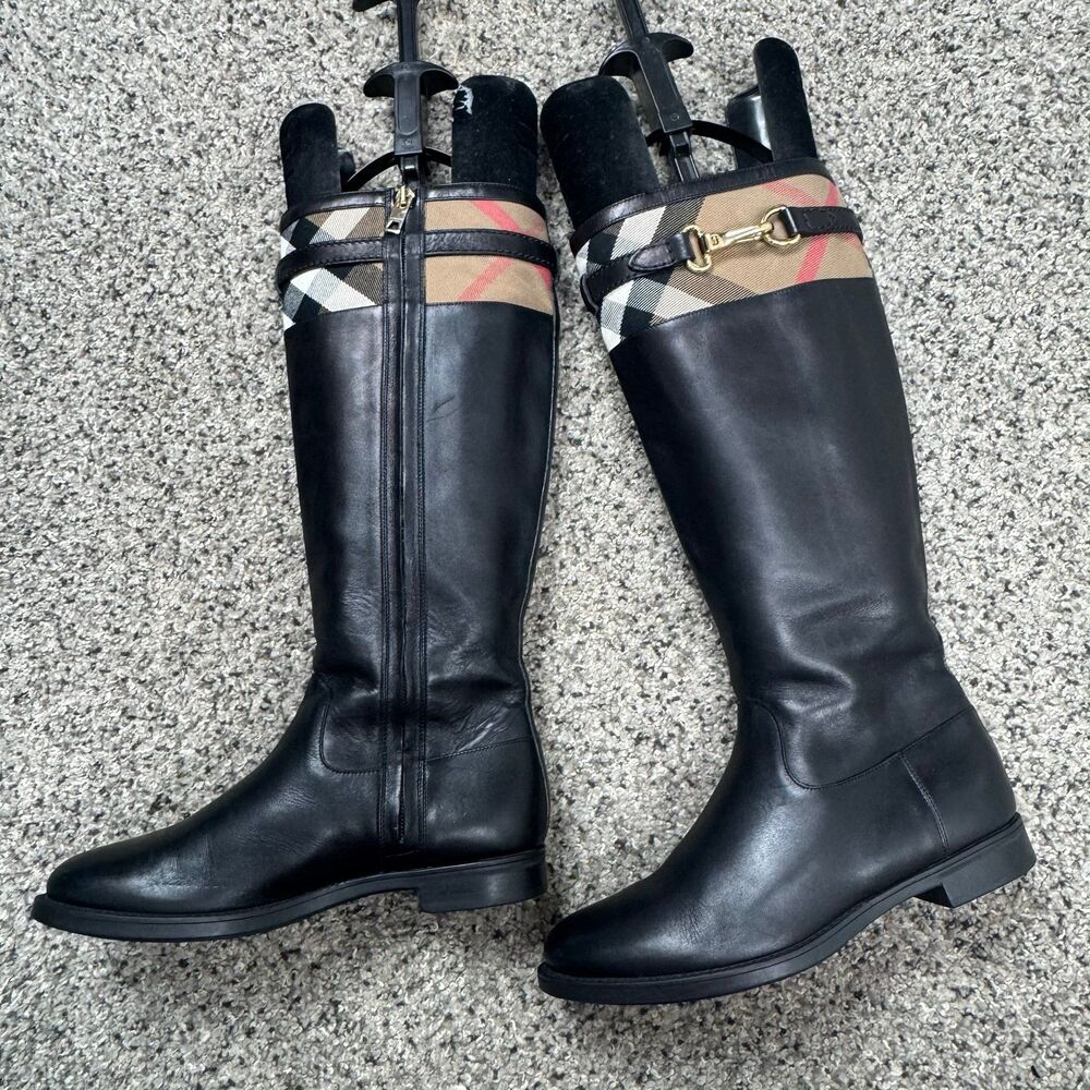 Burberry Leather Riding Black Boots Size 36